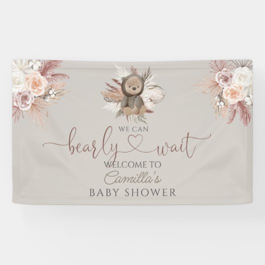 Boho Teddy Bear Baby shower Welkom Spandoek (Horizontaal)