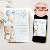 Boho Teddy Bear Balloon Boy Bearly Wait Invitation