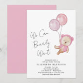 Boho Teddy Bear Balloons Baby Girl Shower Kaart (Voorkant / Achterkant)