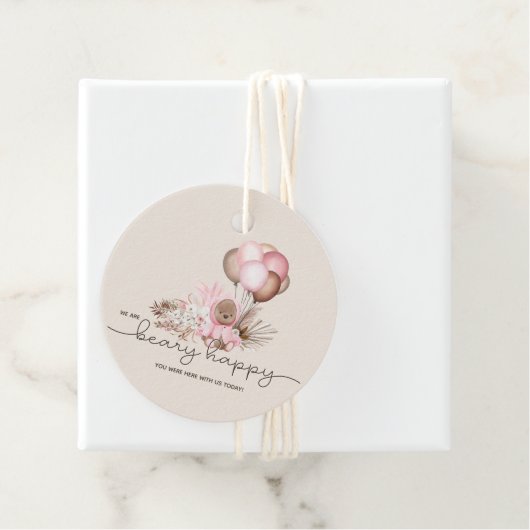 Boho Teddy Bear & Balloons Barly Wait Baby shower Bedankjes Labels (In situ)