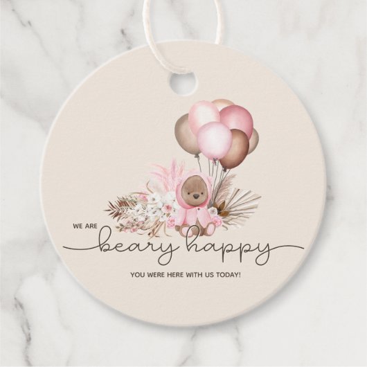 Boho Teddy Bear & Balloons Barly Wait Baby shower Bedankjes Labels (Voorkant)