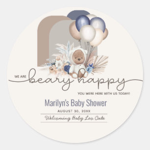 Boho Teddy Bear & Balloons Barly Wait Baby shower Ronde Sticker