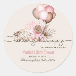 Boho Teddy Bear & Balloons Barly Wait Baby shower Ronde Sticker