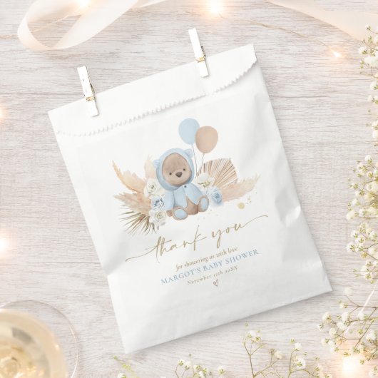 Boho Teddy Bear Blauw Barly Wachten Baby shower Gi Bedankzakje (Geknipt)