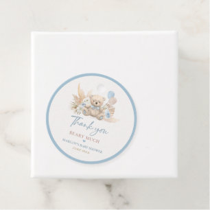 Boho Teddy Bear Blue Barly Wait Baby shower Bedankjes Labels