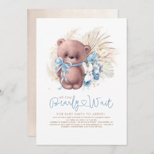 Boho Teddy Bear Blue Barly Wait Boy Baby shower Kaart