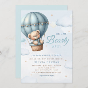 Boho Teddy Bear Boy Blue Barly Wait Baby shower Kaart