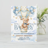 Boho Teddy Bear Boy Blue Bearly Wait Baby Shower Kaart (Staand voorkant)