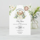 Boho Teddy Bear Brown Sage Green Barly Wait Invit Kaart (Staand voorkant)