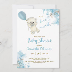 Boho Teddy Bear Dusty Blue Balloon Boy Baby shower Kaart