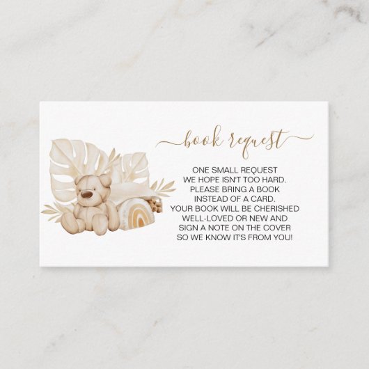 Boho Teddy Bear Gender Neutral Book Request Reques Informatiekaartje (Voorkant)