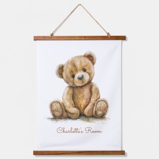Boho Teddy Bear Gepersonaliseerde Kwekerij Hangend Wandkleed (Voorkant)