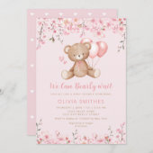 Boho Teddy Bear Girl Pink Barly Wake Baby shower Kaart (Voorkant / Achterkant)
