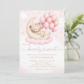 Boho Teddy Bear Girl Pink Barly Wake Baby shower Kaart (Staand voorkant)
