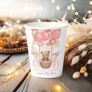 Boho Teddy Bear Girl Pink Barly Wake Baby shower Papieren Bekers