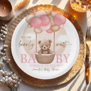 Boho Teddy Bear Girl Pink Barly Wake Baby shower Papieren Bordje