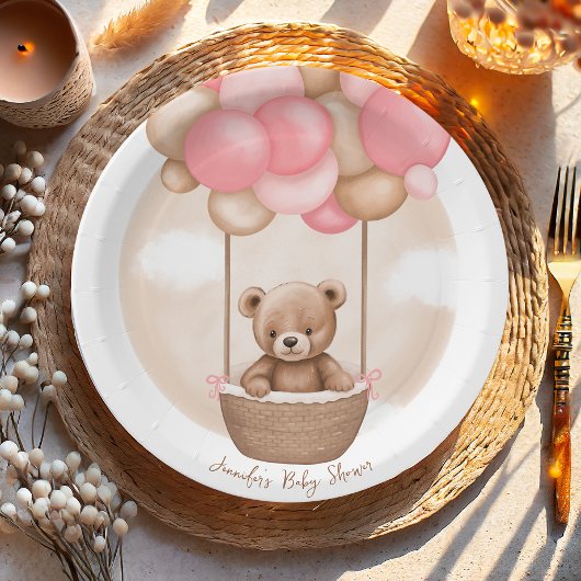 Boho Teddy Bear Girl Pink Barly Wake Baby shower Papieren Bordje