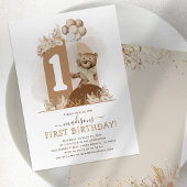 Boho Teddy Bear Invitation d'anniversaire