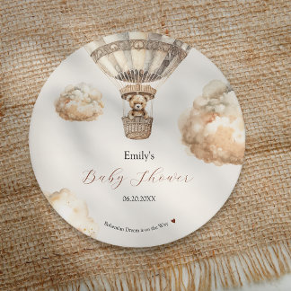Boho Teddy Bear Luchtballonwolken Baby shower Ronde Kartonnen Onderzetter