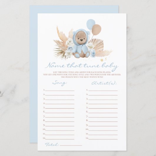 Boho Teddy Bear noemt dat Tune Baby shower (Voorkant / Achterkant)