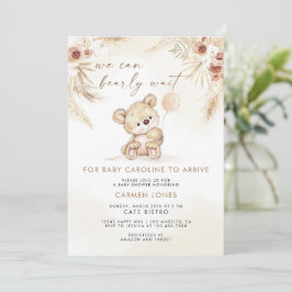 Boho Teddy Bear Pampas Grass Baby shower Uitnodige Kaart