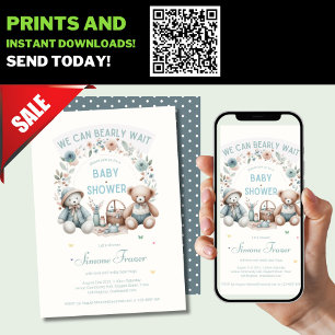 Boho Teddy Bear picknick Baby shower thema jongens Kaart