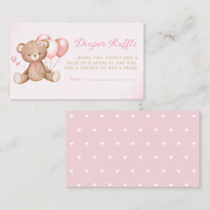 Boho Teddy Bear Pink Baby shower Diaper Raffle Informatiekaartje