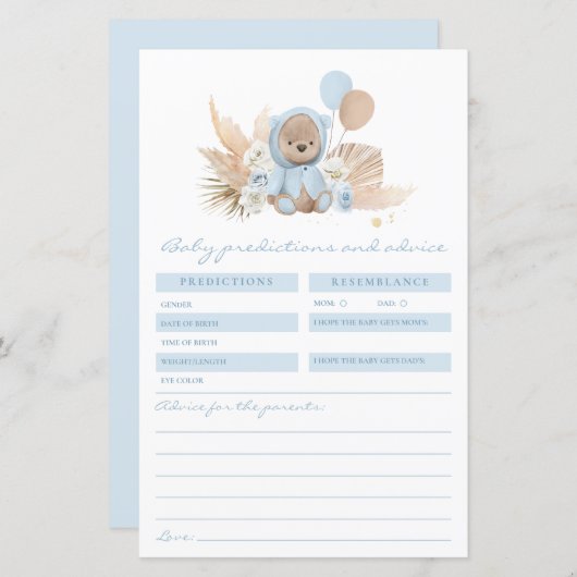 Boho Teddy Bear Prédictions Et Conseil Jeu Carte (Devant / Derrière)