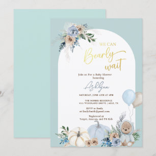 Boho Teddy Bear Pumpkin Boy Bearly Baby shower Kaart