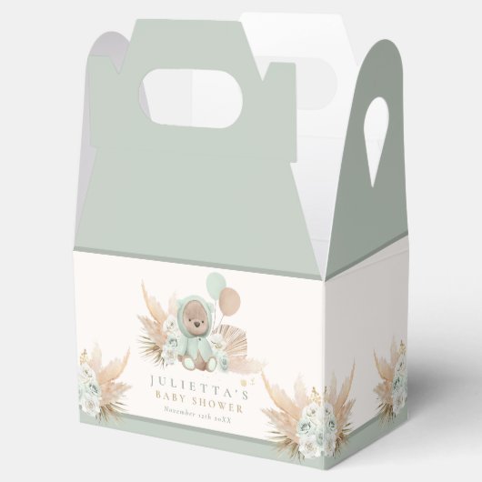 Boho Teddy Bear Sage Green Barly Wait Baby shower Bedankdoosjes (Geopend)