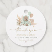 Boho Teddy Bear Sage Green Barly Wait Baby shower Bedankjes Labels (Achterkant)