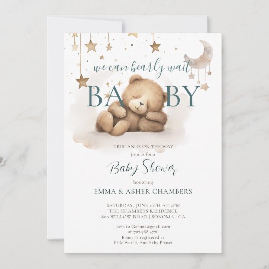 Boho Teddy Bear Stars Moon Baby shower Kaart (Voorkant)