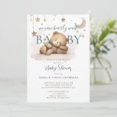 Boho Teddy Bear Stars Moon Baby shower Kaart (Staand voorkant)