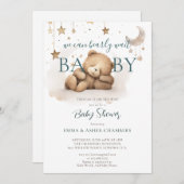 Boho Teddy Bear Stars Moon Baby shower Kaart (Voorkant / Achterkant)