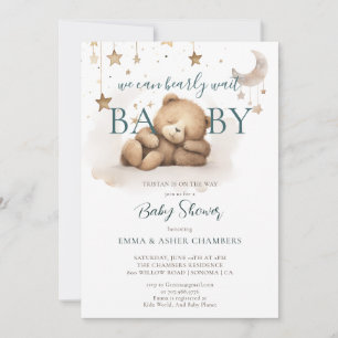 Boho Teddy Bear Stars Moon Baby shower Kaart