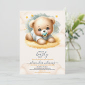 Boho Teddy Bear we kunnen Baby shower afwachten Kaart (Staand voorkant)