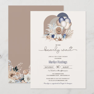 Boho Teddy Bear, we kunnen wachten - Baby shower Kaart