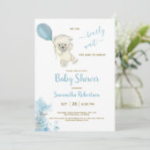 Boho Teddy Polar Beer Blue Balloon Baby shower Kaart (Staand voorkant)