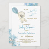Boho Teddy Polar Beer Blue Balloon Baby shower Kaart (Voorkant / Achterkant)