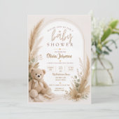 Boho Teddybeer Babyshower Uitnodiging (Staand voorkant)