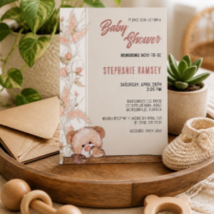 Boho Teddybeer Babyshower Uitnodiging