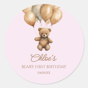 Boho teddybeer Beary eerste 1e verjaardag Ronde Sticker