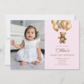 Boho Teddybeer Beary Eerste 1e Verjaardagsfeestje Kaart (Voorkant)