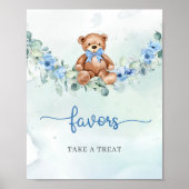 Boho Teddybeer blauw bloemeneucalyptus gunsten Poster (Voorkant)