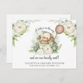 Boho Teddybeer Bruin Saliegroen Barly Wait Aankondigingskaart (Voorkant / Achterkant)