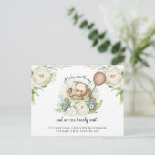 Boho Teddybeer Bruin Saliegroen Barly Wait Aankondigingskaart (Staand voorkant)