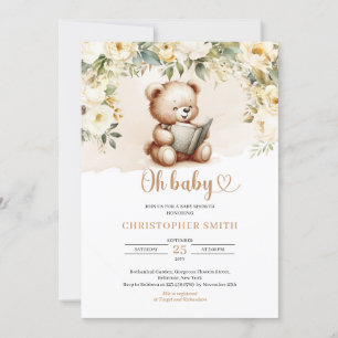 Boho teddybeer leest een boek groen en bruin kaart