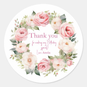 Boho Teddybeer Meisje Roze Beer Bloemige Verjaarda Ronde Sticker