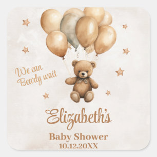 Boho Teddybeer met ballonnen Baby shower Vierkante Sticker