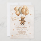 Boho Teddybeer met ballonnen douche uitnodiging (Voorkant)